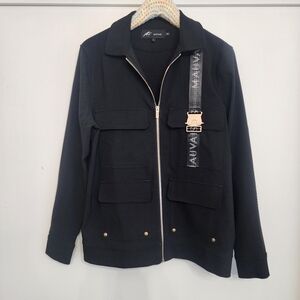 MAUVAIS Black Buckle Strap Utility Cargo Jacket